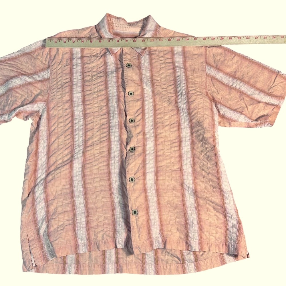 Tommy Bahama Button Up Shirt Mens Medium Coral Striped 100% Silk Short Sleeve - Picture 5 of 9